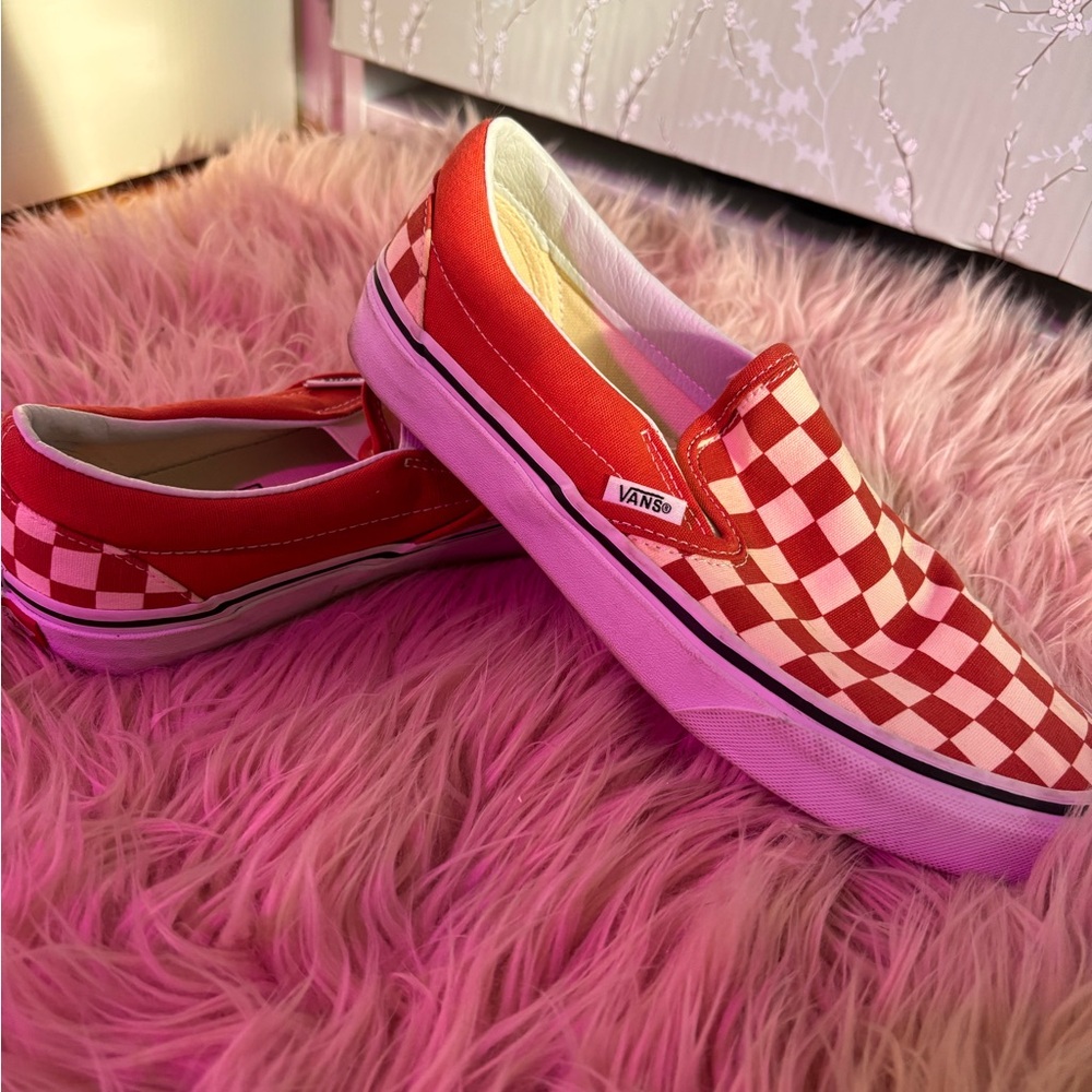 Vans Red and White Checkered Slip-Ons